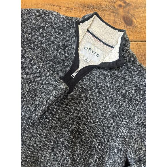 Orvis Pullover Mens Medium Gray 1/4 Zip Long Sleeve Sherpa Fleece Lined - Picture 5 of 9